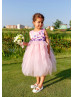 Cute Handmade Flowers Pink Satin Tulle Flower Girl Dress